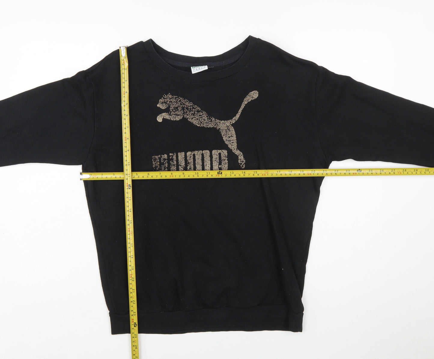 Puma Womens Black Sequin Logo Pullover Sweatshirt Size L UK 14