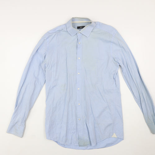 Hugo Boss Men’s Blue Slim Fit Cotton Long Sleeve Button-Up Shirt Size 15.7