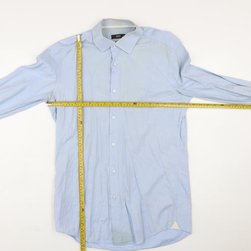 Hugo Boss Men’s Blue Slim Fit Cotton Long Sleeve Button-Up Shirt Size 15.7