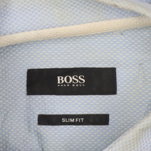 Hugo Boss Men’s Blue Slim Fit Cotton Long Sleeve Button-Up Shirt Size 15.7