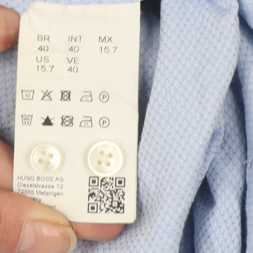 Hugo Boss Men’s Blue Slim Fit Cotton Long Sleeve Button-Up Shirt Size 15.7