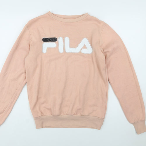 FILA Women's Beige Pullover Sweatshirt Small Logo Crew Neck Casual