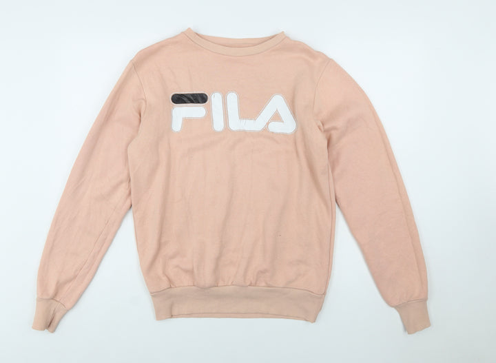 FILA Women's Beige Pullover Sweatshirt Small Logo Crew Neck Casual