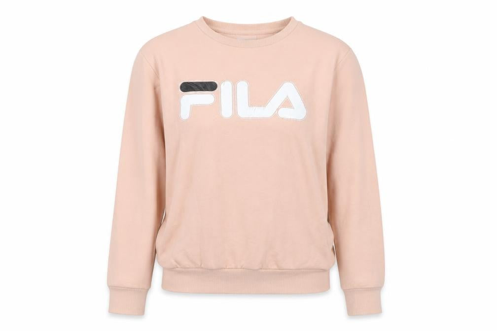 Front view of Fila Women's Beige Pullover Sweatshirt Small Logo Crew Neck Casual