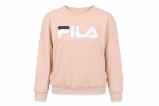 Front view of Fila Women's Beige Pullover Sweatshirt Small Logo Crew Neck Casual
