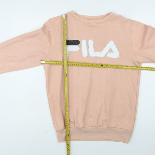 FILA Women's Beige Pullover Sweatshirt Small Logo Crew Neck Casual
