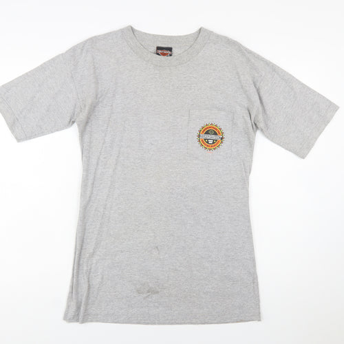 Harley-Davidson Women Grey Cotton T-Shirt L Biker Retro