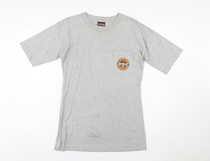 Harley-Davidson Women Grey Cotton T-Shirt L Biker Retro