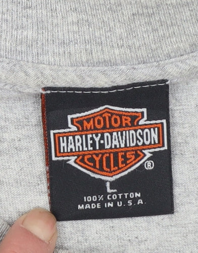 Harley-Davidson Women Grey Cotton T-Shirt L Biker Retro