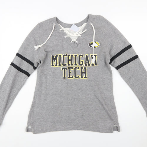 Champion Womens Grey Michigan Tech Lace Up Pullover Sweatshirt Size S