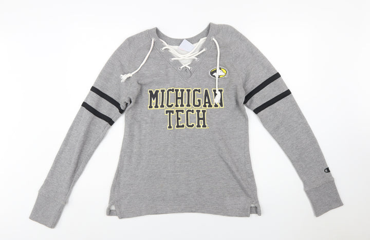 Champion Womens Grey Michigan Tech Lace Up Pullover Sweatshirt Size S