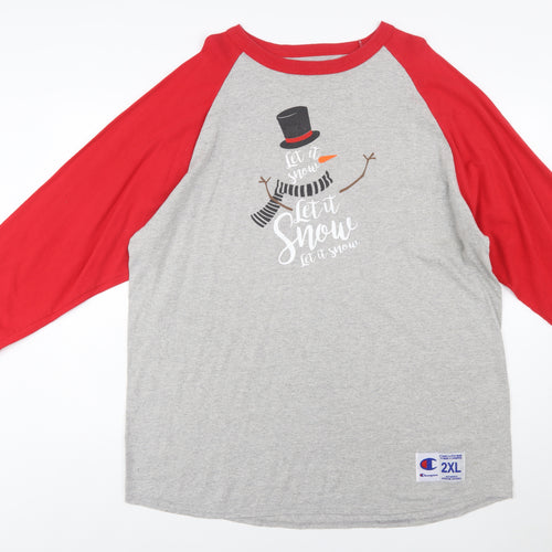 Champion Womens Grey Red 2XL Raglan Christmas T-Shirt