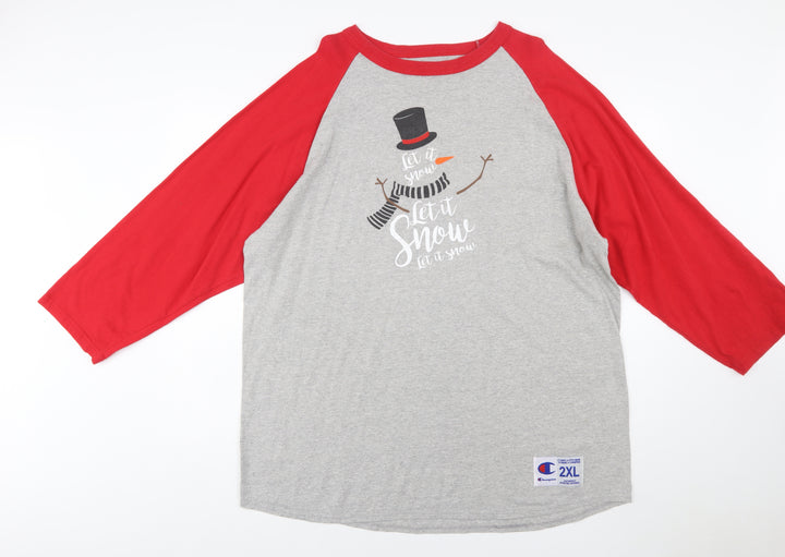 Champion Womens Grey Red 2XL Raglan Christmas T-Shirt