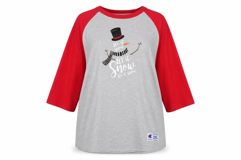 Champion Womens Grey Red 2XL Raglan Christmas T-Shirt