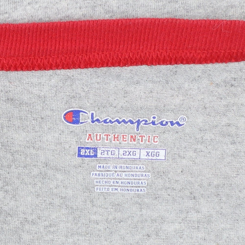 Champion Womens Grey Red 2XL Raglan Christmas T-Shirt