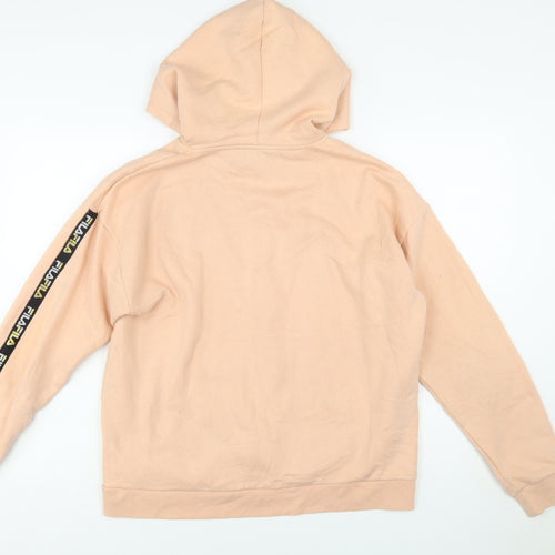 Fila Womens Beige Pullover Hoodie Medium Logo Sleeve Tape Sweatshirt