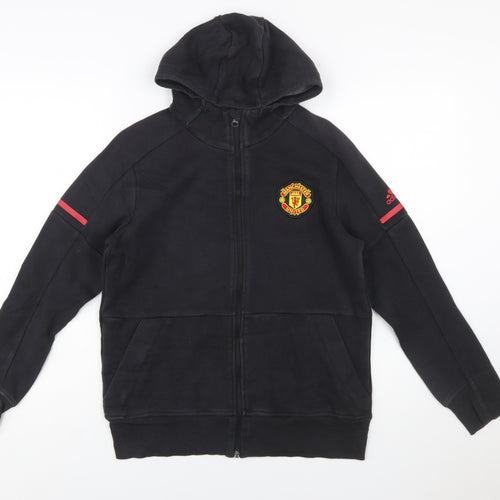 Adidas Boys Black Full Zip Hoodie 13-14 Years Manchester United Badge
