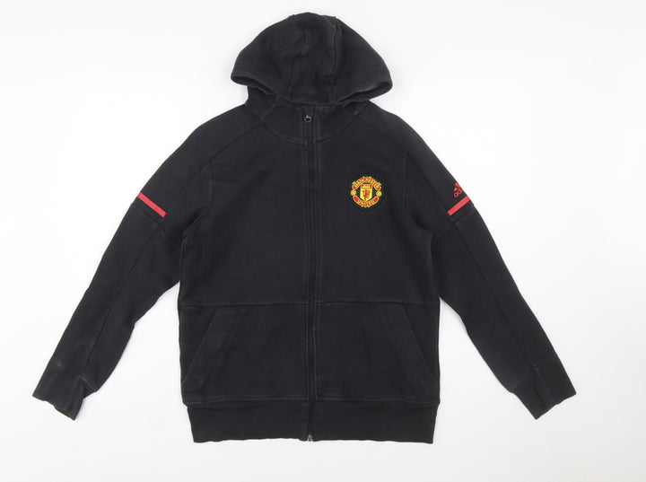 Adidas Boys Black Full Zip Hoodie 13-14 Years Manchester United Badge