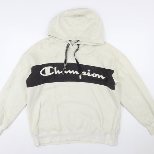 Champion Women's Beige Pullover Hoodie Large Fleece Logo Sweatshirt