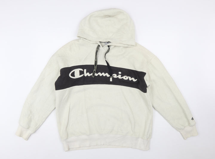 Champion Women's Beige Pullover Hoodie Large Fleece Logo Sweatshirt