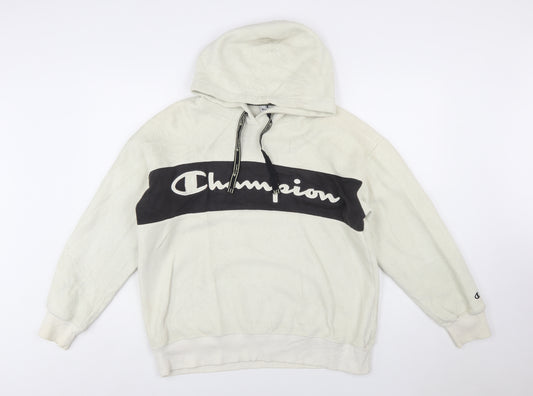 Champion Women's Beige Pullover Hoodie Large Fleece Logo Sweatshirt