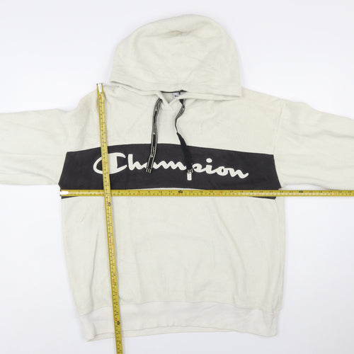 Champion Women's Beige Pullover Hoodie Large Fleece Logo Sweatshirt