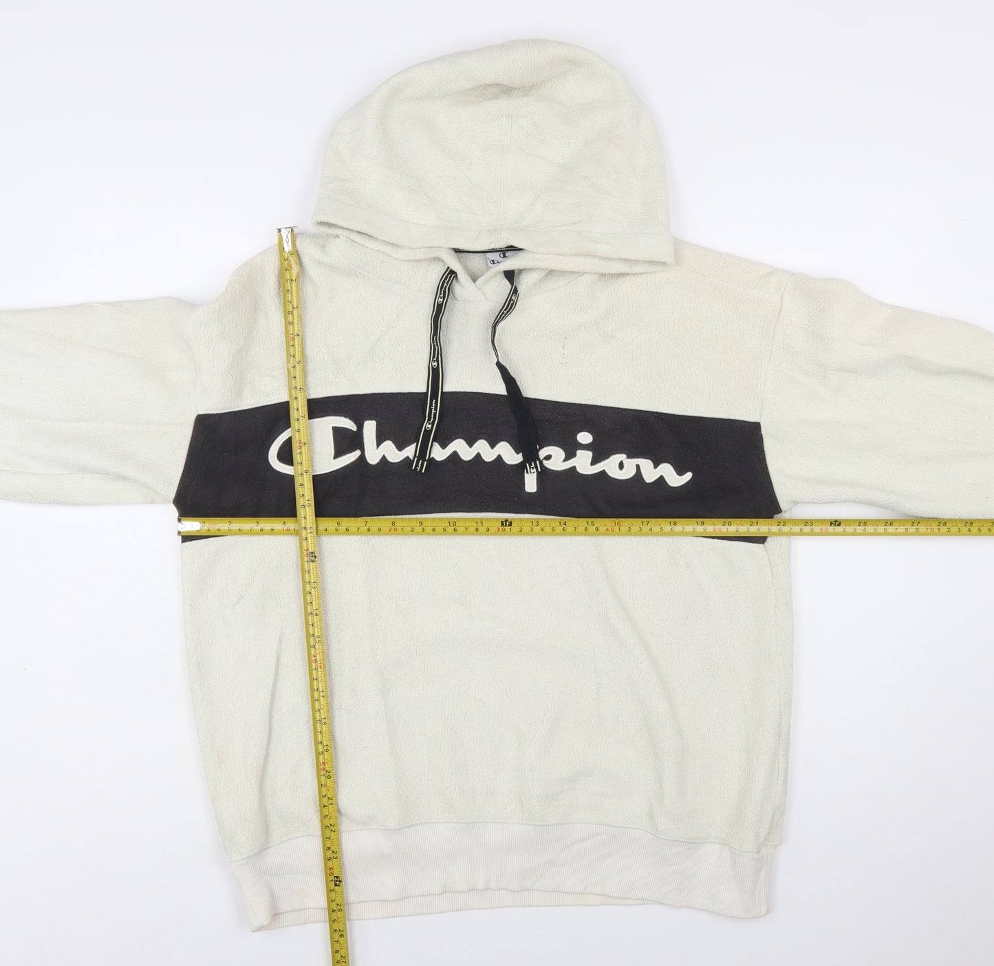 Champion Women's Beige Pullover Hoodie Large Fleece Logo Sweatshirt