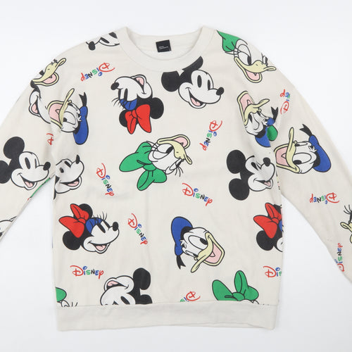 Disney Womens Beige Graphic Print Pullover Sweatshirt M 12-14