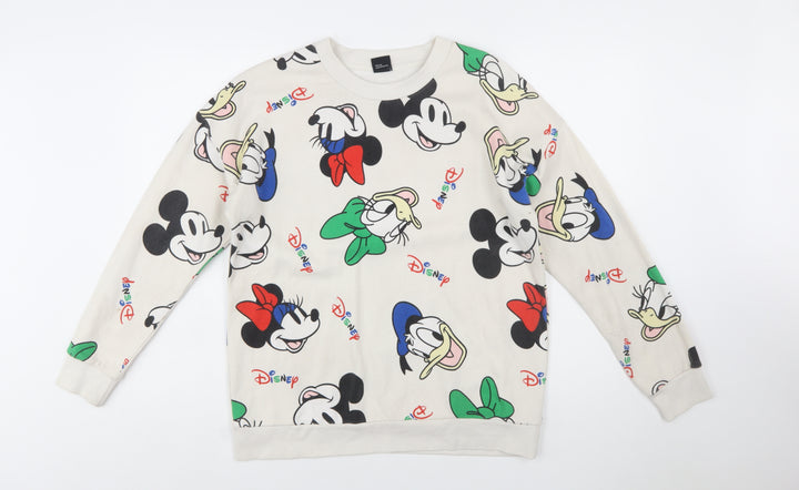 Disney Womens Beige Graphic Print Pullover Sweatshirt M 12-14