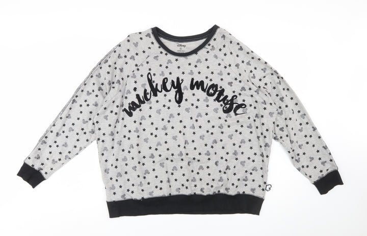Disney Women Grey Mickey Mouse Star Print Sweatshirt XL