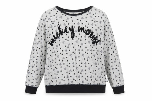 Front view of Disney Women Grey Mickey Mouse Star Print Sweatshirt XL