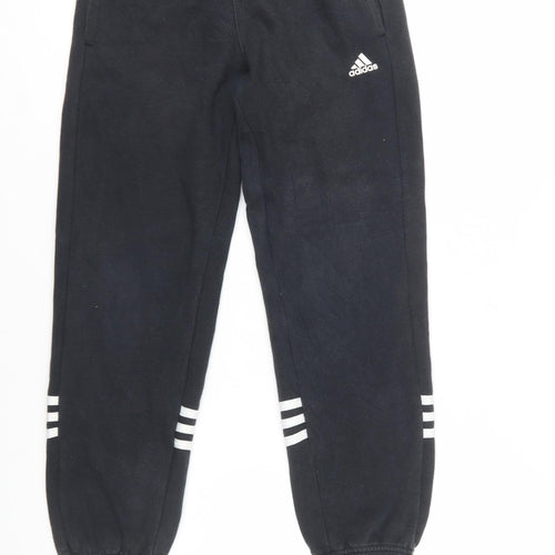 Adidas Boys Black Jogger Trousers 9-10 Years Cotton Fleece Sportswear