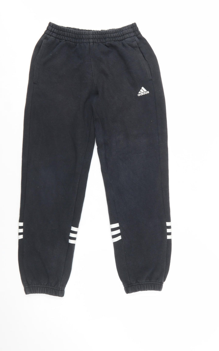 Adidas Boys Black Jogger Trousers 9-10 Years Cotton Fleece Sportswear