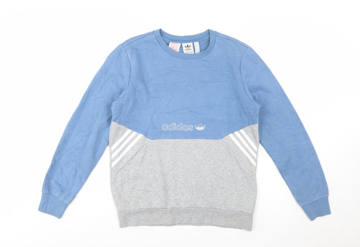 Adidas Boys Blue Grey Colourblock Crew Neck Sweatshirt Size 13-14 Years