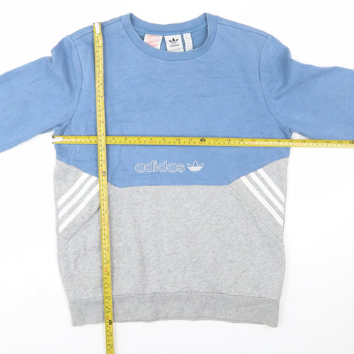 Adidas Boys Blue Grey Colourblock Crew Neck Sweatshirt Size 13-14 Years