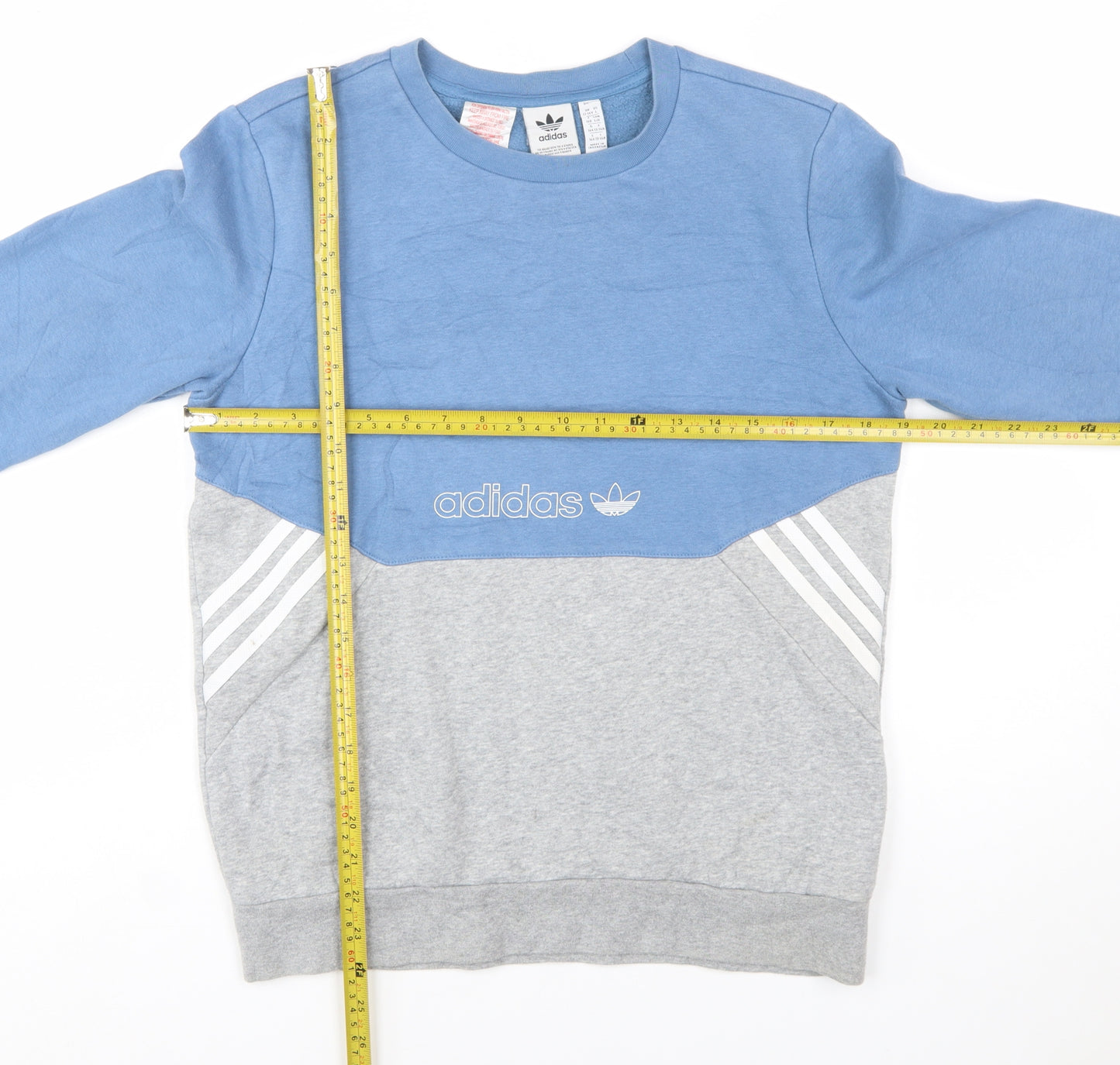 Adidas Boys Blue Grey Colourblock Crew Neck Sweatshirt Size 13-14 Years