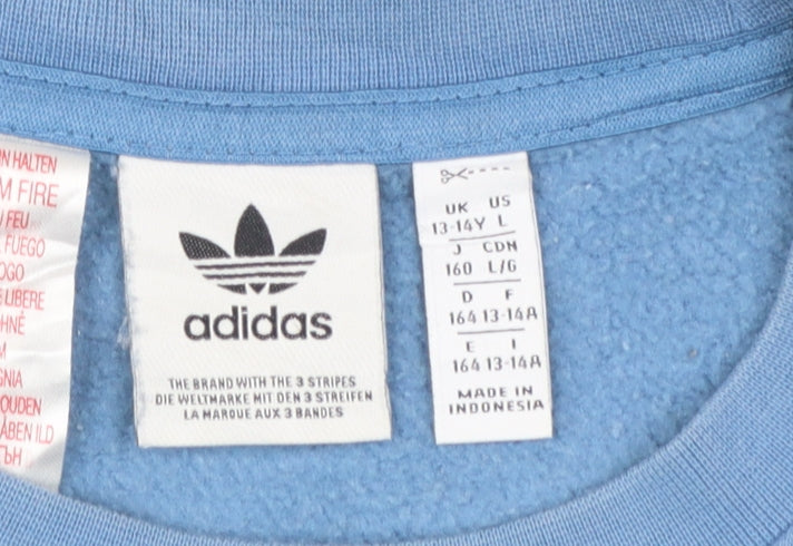Adidas Boys Blue Grey Colourblock Crew Neck Sweatshirt Size 13-14 Years