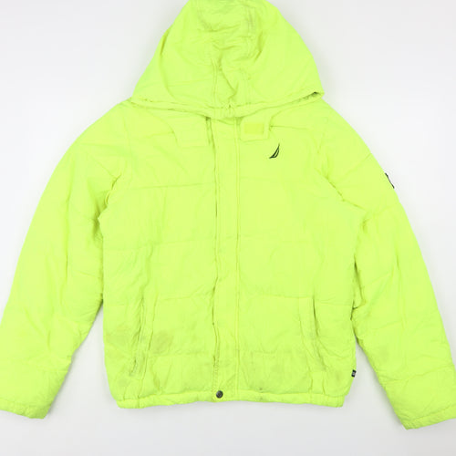 Nautica Womens Yellow Hooded Puffer Jacket XL Water Resistant