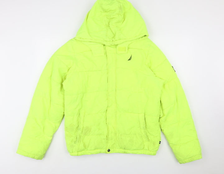 Nautica Womens Yellow Hooded Puffer Jacket XL Water Resistant