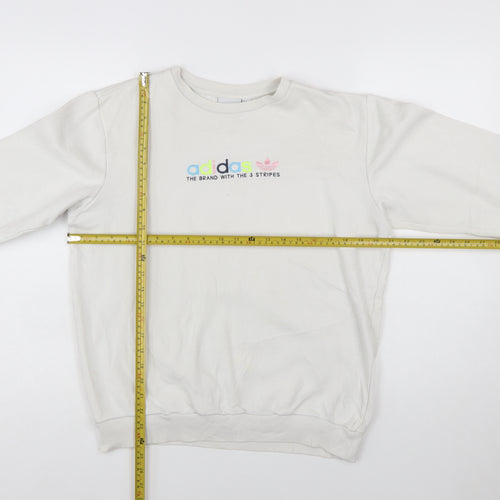 Adidas Women White Crew Neck Pullover Sweatshirt Size S Logo Print
