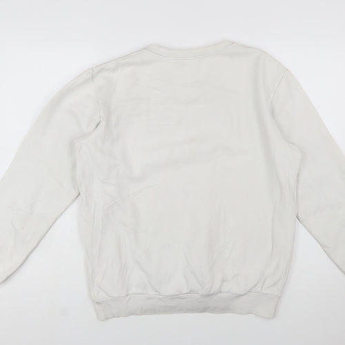Adidas Women White Crew Neck Pullover Sweatshirt Size S Logo Print