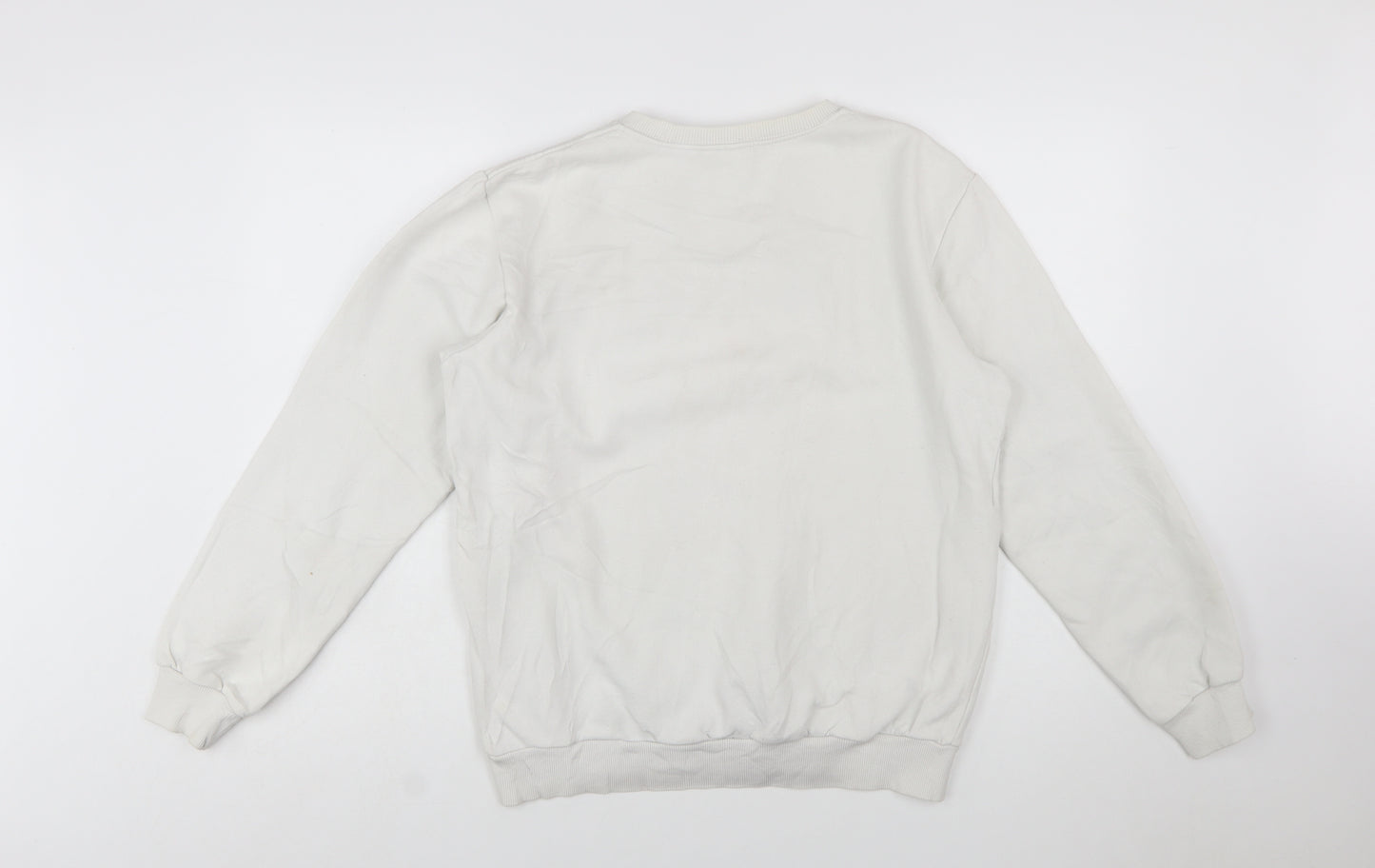Adidas Women White Crew Neck Pullover Sweatshirt Size S Logo Print