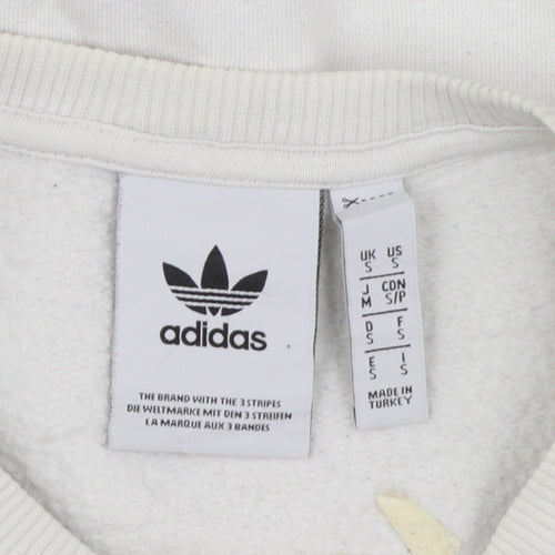 Adidas Women White Crew Neck Pullover Sweatshirt Size S Logo Print