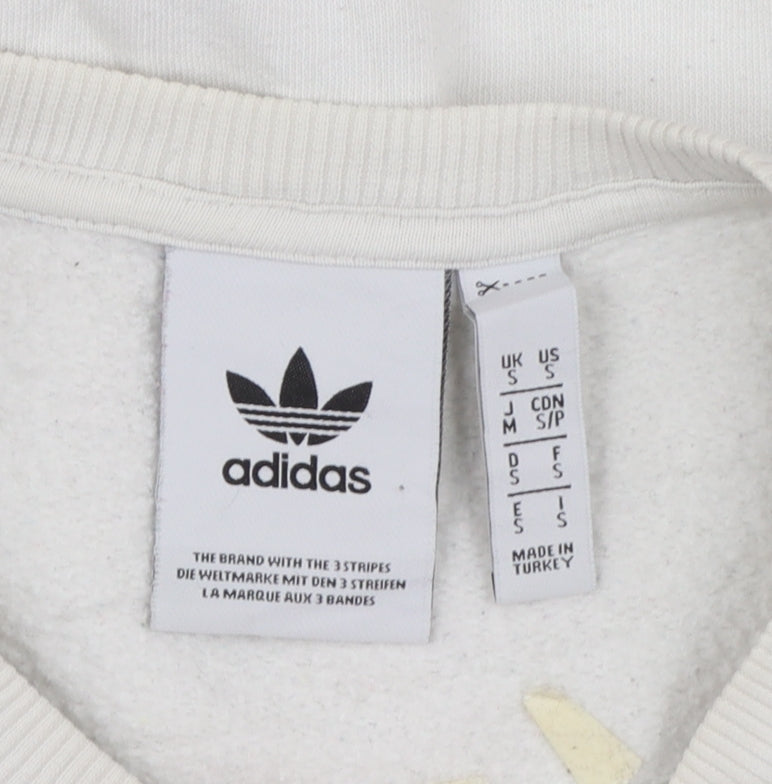 Adidas Women White Crew Neck Pullover Sweatshirt Size S Logo Print