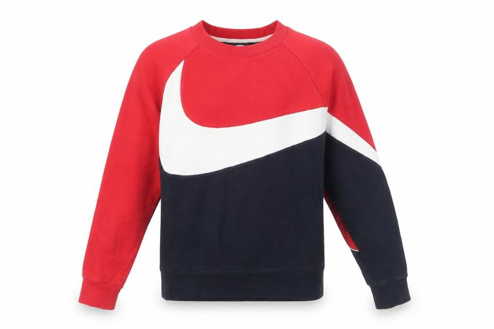 Front view of Nike Men's Red Colour Block Crew Neck Sweatshirt, size S