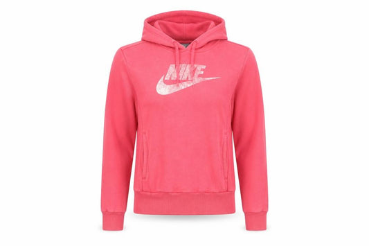 Front view of Nike women’s pink hoodie small, size UK 8/10, pullover logo sweatshirt