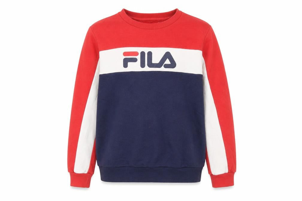Front view of Fila boys’ multicoloured 13-15 years pullover sweatshirt logo crew neck