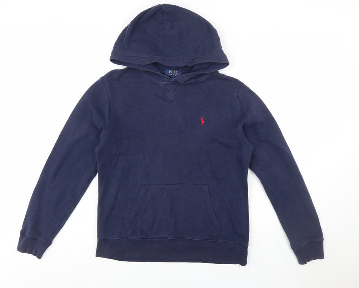 Polo Ralph Lauren Boys Navy Blue Pullover Hoodie Size 14-16 Cotton Blend