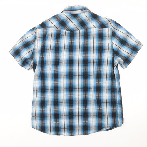 Harley-Davidson Men's Blue Plaid Cotton Short Sleeve Button-Up Shirt L