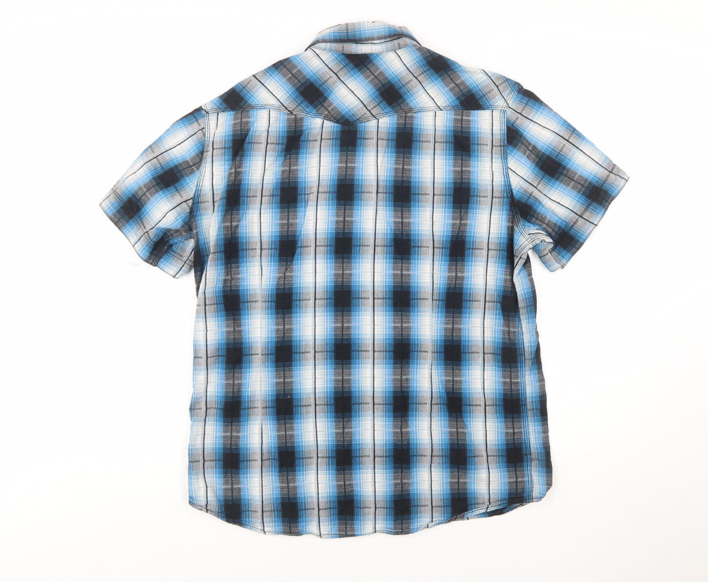 Harley-Davidson Men's Blue Plaid Cotton Short Sleeve Button-Up Shirt L